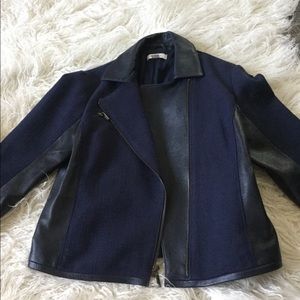 Navy blue leather and cotton jacket